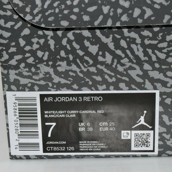 Air Jordan 3 Retro Cardinal Red CT8532-126 Size 7 - Picture 2 of 7